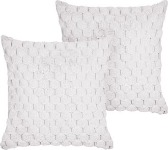 Beliani Beliani - Conjunto De 2 Cojines De Pelo Sint&eacute;tico Blanco Crema 43 X 43 Cm Panal Relleno Purslane