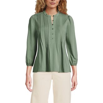 Lands End Lightweight Jersey Button Pintuck Top in Lily Pad Green at Nordstrom, Size X-Small P