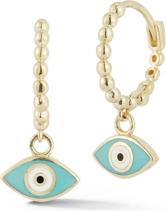 Ember Fine Jewelry 14K Gold Enamel Evil Eye Beaded Charm Huggies