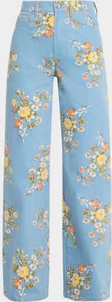 Veronica Beard Taylor High-Rise Wide-Leg Floral Jeans