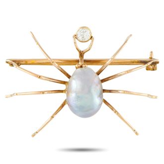 Luxury Bazaar 14K Rose Gold 0.35ct Diamond and Baroque Pearl Spider Brooch MF30-080326