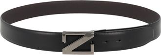 Ermenegildo Zegna Black Leather Silver Buckle Belt