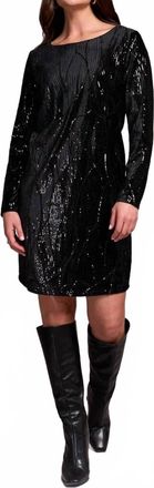 Tribal Sequin Velvet Lined A-Line Mini Dress In Black