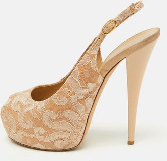 Giuseppe Zanotti Beige Lace Peep-Toe Slingback Sandals