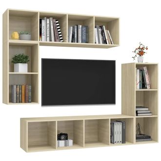 Berkfield Home Practical 4 Piece TV Cabinet Set Sonoma Oak Engineered Wood in Light Tan
