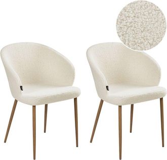 Beliani Set of 2 Dining Chairs MASON Boucle Off-White/ Light Brown