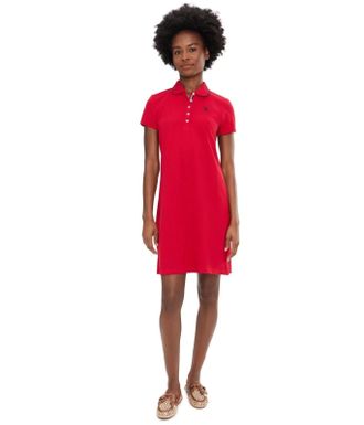 U.S.Polo Association U. S. Polo ASSN. Tipped Polo Dress Womens Engine Red Stretch Short Sleeve JAX2117