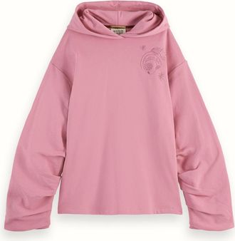 Scotch & Soda Womens Gathered Sleeve Oversized Fit Hoodie In Cadillac Pink