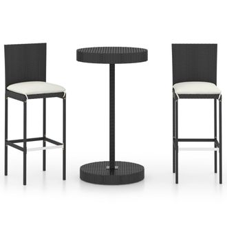vidaXL Set Bar Da Giardino 3 Pz Con Cuscini Polyrattan Nero - Vidaxl