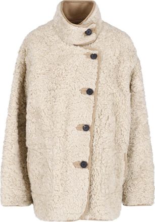 Low Classic Beige Reversible Asymmetric Faux Fur Eco-Leather Jacket