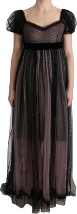 Dolce & Gabbana Tule Maxi-jurk Met Fluwelen Tailleband