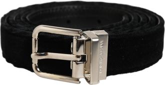 Dolce & Gabbana Velvet Silver-Tone Buckle Belt - Black
