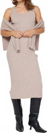 Current Air Two Fer Sweater Midi Dress In Beige
