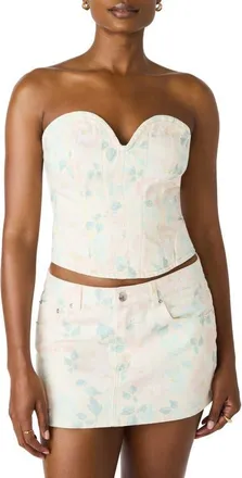 Steve Madden Roselia Floral Stretch Cotton Twill Bustier Top in Peach Beige at Nordstrom, Size 12