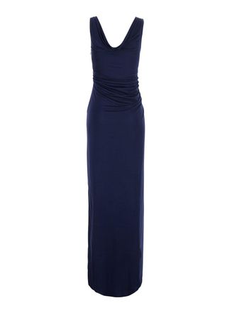 Versace Deep V-Neck Viscose Dress - Blue
