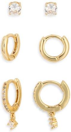 Nordstrom Rack 3-Pack Assorted Stud & Hoop Earrings Set in Clear- Gold at Nordstrom Rack
