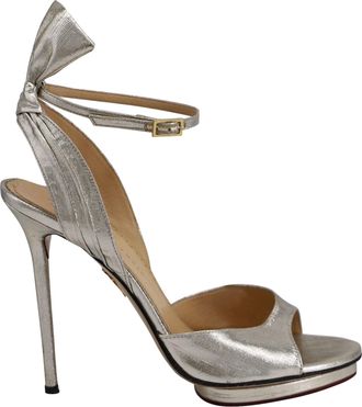 Charlotte Olympia Peep Toe High Heels Sandals in Silver Leather