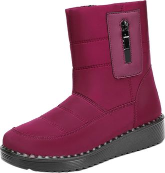 Generic WomenS Ankle Wide Boots Plush Deer Prints Flat Round Toe Lazy Suede Shoes Boots Leather Ankle Boots for Women (Red, 6.5)