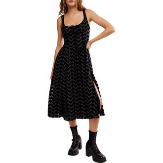 Free People Freya Burnout Velvet Midi Dress in Charcoal Combo at Nordstrom Rack, Size Small