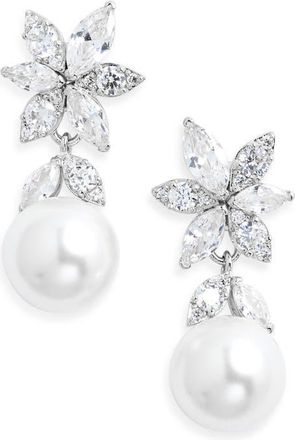 Nadri Under the Sea Cubic Zirconia & Faux Pearl Drop Earrings in Rhodium at Nordstrom