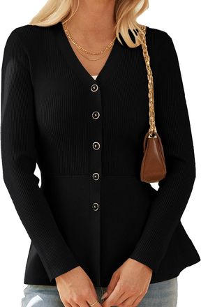 Grace Karin Womens Cardigans Knit Long Sleeve V-Neck Button Down Lightweight Ladies Jackets Elegant Bolero Shrugs Black M