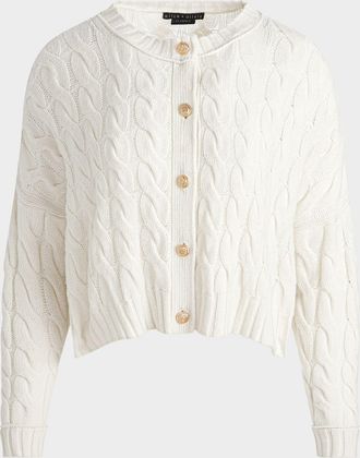 Alice & Olivia Cecilie Cropped Cable-Knit Cardigan