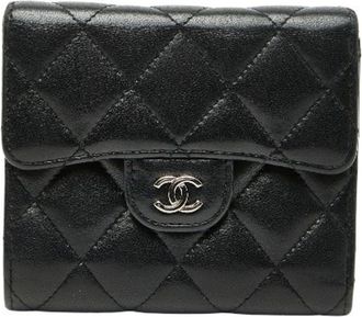 Chanel Matelasse Black Leather Wallet (Tri-Fold) (Pre-Owned)
