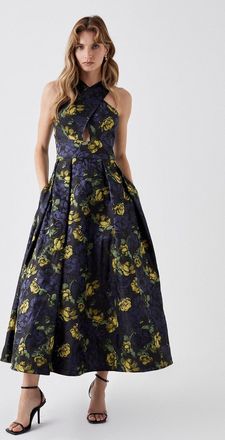 Coast Cross Front Jacquard Midi Dress