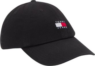 Tommy Jeans Accessoires, unisex, Zwart, ONE Size, Katoen, Zwarte Baseballpet - Geborduurd Logo