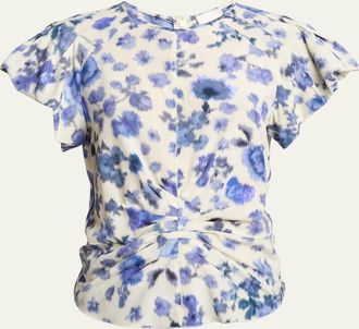 Isabel Marant Tullya Printed Draped Stretch Silk Top