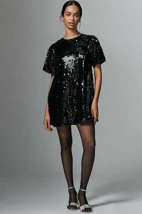 Maeve The Emmy Short-Sleeve Swing Mini Dress by Maeve: Sequin Edition