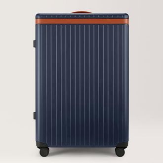 Carl Friedrik Large Check-in Luggage - Hard case in Polycarbonate and Aluminium - Navy Blue / Cognac Brown