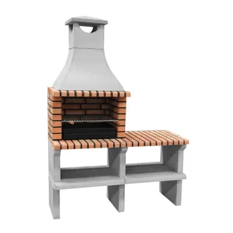 Movelar Barbacoa De Obra Prefabricada De Le&ntilde;a Y Carb&oacute;n Modelo Sines Xl (gris, Naranja - 144 X 58 X 200 Cm) Ref: 3530/3 - Cocina De Exterior Para Jard&iacute;n O Pati