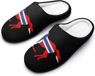 Generic Norway Flag Horse Womens Cotton Slipper Comfortable Cozy Plush Slippers Anti-Skid Indoor House Closed Toe Shoes