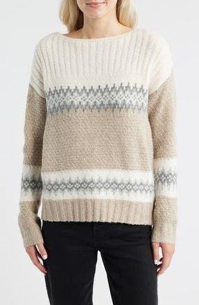 Lucky Brand Fair Isle Boat Neck Sweater in Oat Milk at Nordstrom Rack, Size Xx-Large