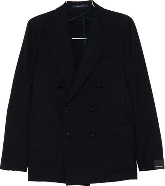 Tagliatore Mens Double-breasted Patch-pocket Jacket - Black Textile - Size EU 46 (Mens)