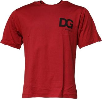 Dolce & Gabbana Logo Print Katoenen Crew Neck T-shirt - Heren - T-shirts - Rood - S - Katoen - Tops