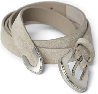 Brunello Cucinelli Womens Light Grey Suede Belt Brown Accessories & Slg