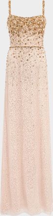 Jenny Packham Solstice Degrade Embellished Sleeveless Column Gown