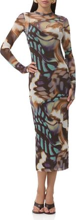 AFRM Ashland Long Sleeve Midi Dress in Feather Swirl at Nordstrom, Size X-Small