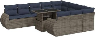 vidaXL 11 Piece Garden Sofa Set with Cushions Grey Poly Rattan Acacia vidaXL