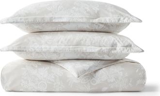 Christy Beatrice Luxury Cotton Percale Jacquard Duvet Cover Sets in Beige at Nordstrom, Size Queen