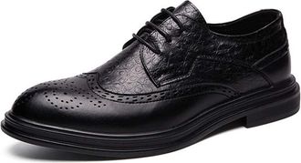 Generic Dress Shoes for Men Lace Up Wing Tip Brogue Derby Shoes Cowhide Block Heel Rubber Sole Low Top Slip Resistant Wedding(Black,7.5 UK)