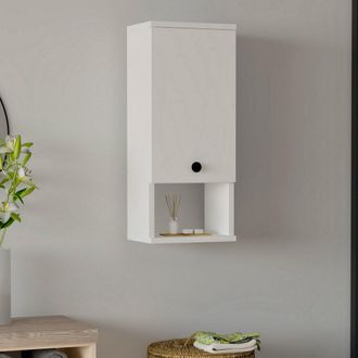 Dmora Armario Colgante Tarano, 2 Estantes, 1 Puerta, 3 Compartimentos, 30x71h Cm Blanco