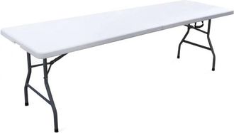 Levante Mesa Plegable Con Estructura De Hierro En Color Blanco, De Resina, Que Se Pliega Como Una Maleta, 240x70x74 Cm