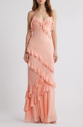 LoveShackFancy Rialto Cascade Ruffle Dress in Peach Bliss at Nordstrom, Size 12
