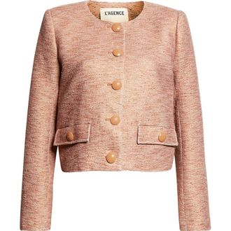 L'agence Zell Collarless Cotton Blend Tweed Jacket in Light Auburn at Nordstrom, Size 10