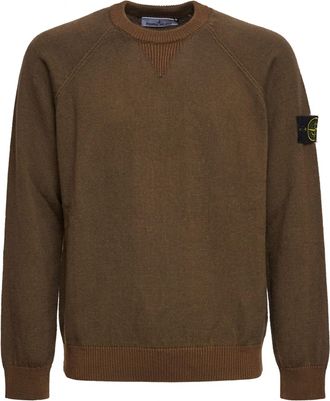 Stone Island Ribbed Cotton Garment Dyed Crewneck Sweater