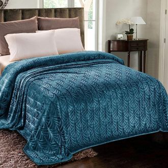 OEM Manta Con Estampado De Hojas, 220 X 240 Cm, Franela Suave Y C&aacute;lida, Azul, Para Sof&aacute; O Cama, Para Todas Las Estaciones