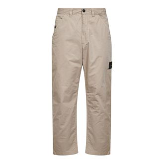 Stone Island Straight Trousers, male, Beige, Size: W32 Straight-Leg Cotton Ripstop Trousers